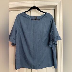 Elegant Blue Ruffle Sleeve Blouse
